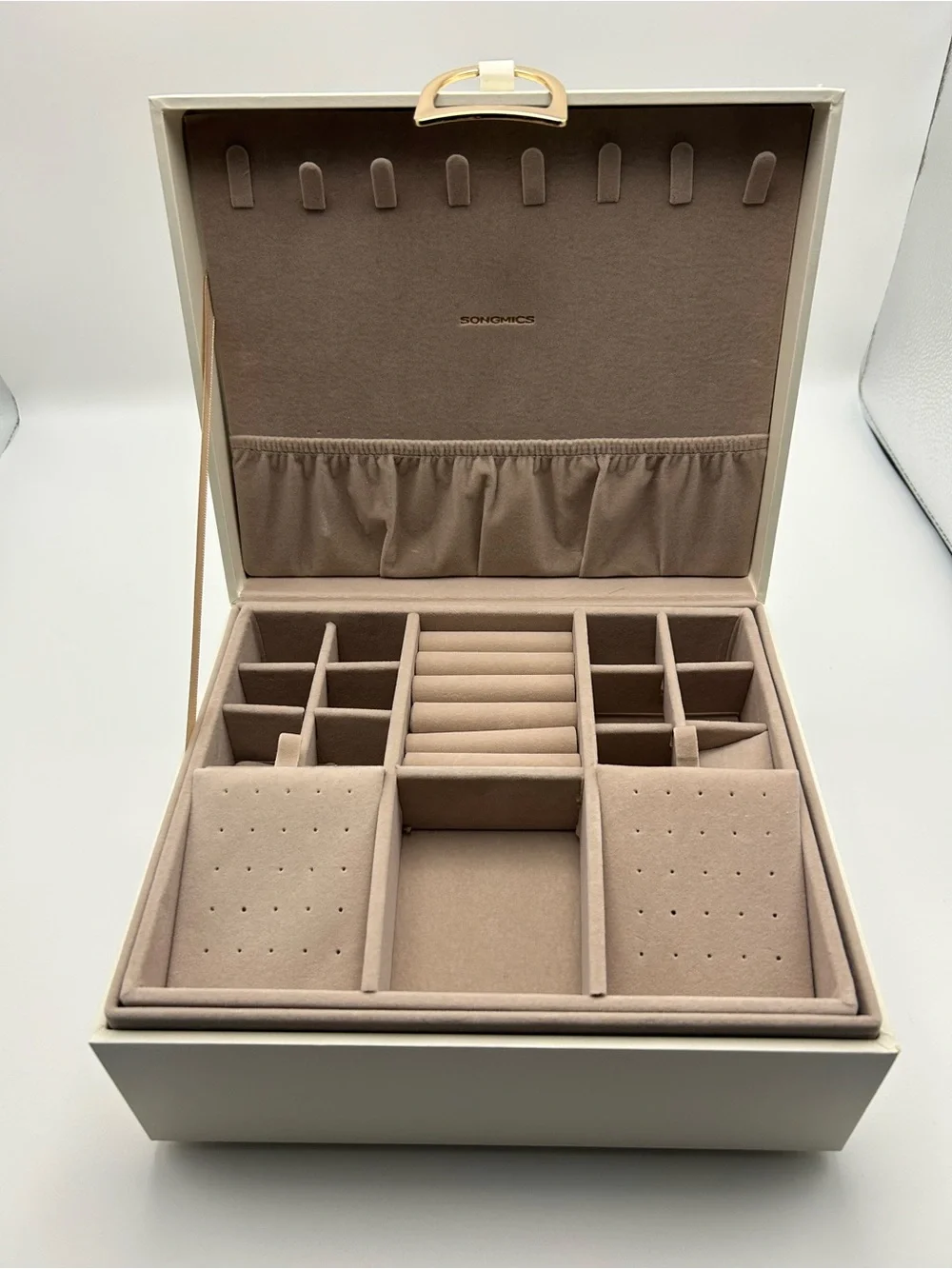 Sonoma Cream Jewelry Organizer Box with Taupe Interior